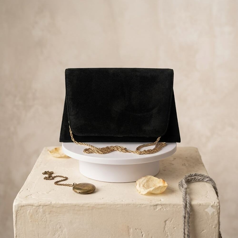Andé Black Evening Bag - Mid-Century Vintage Convertible Clutch with chain
